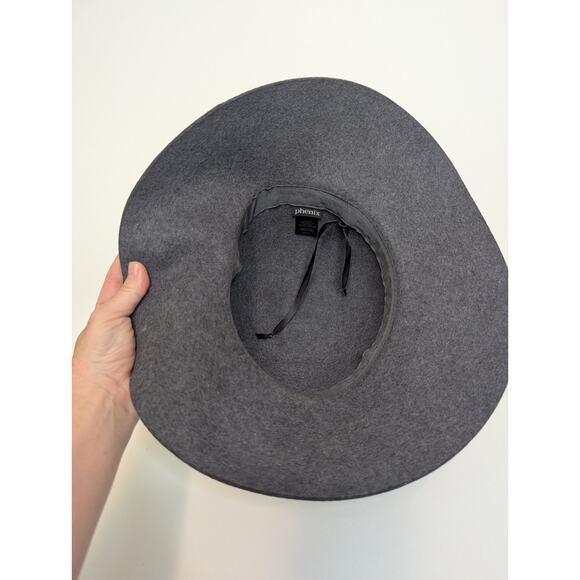 Phenix Wide-Brimmed Wool Floppy Hat W/ Leather Strap Fedora Charcoal Gray - Picture 6 of 6